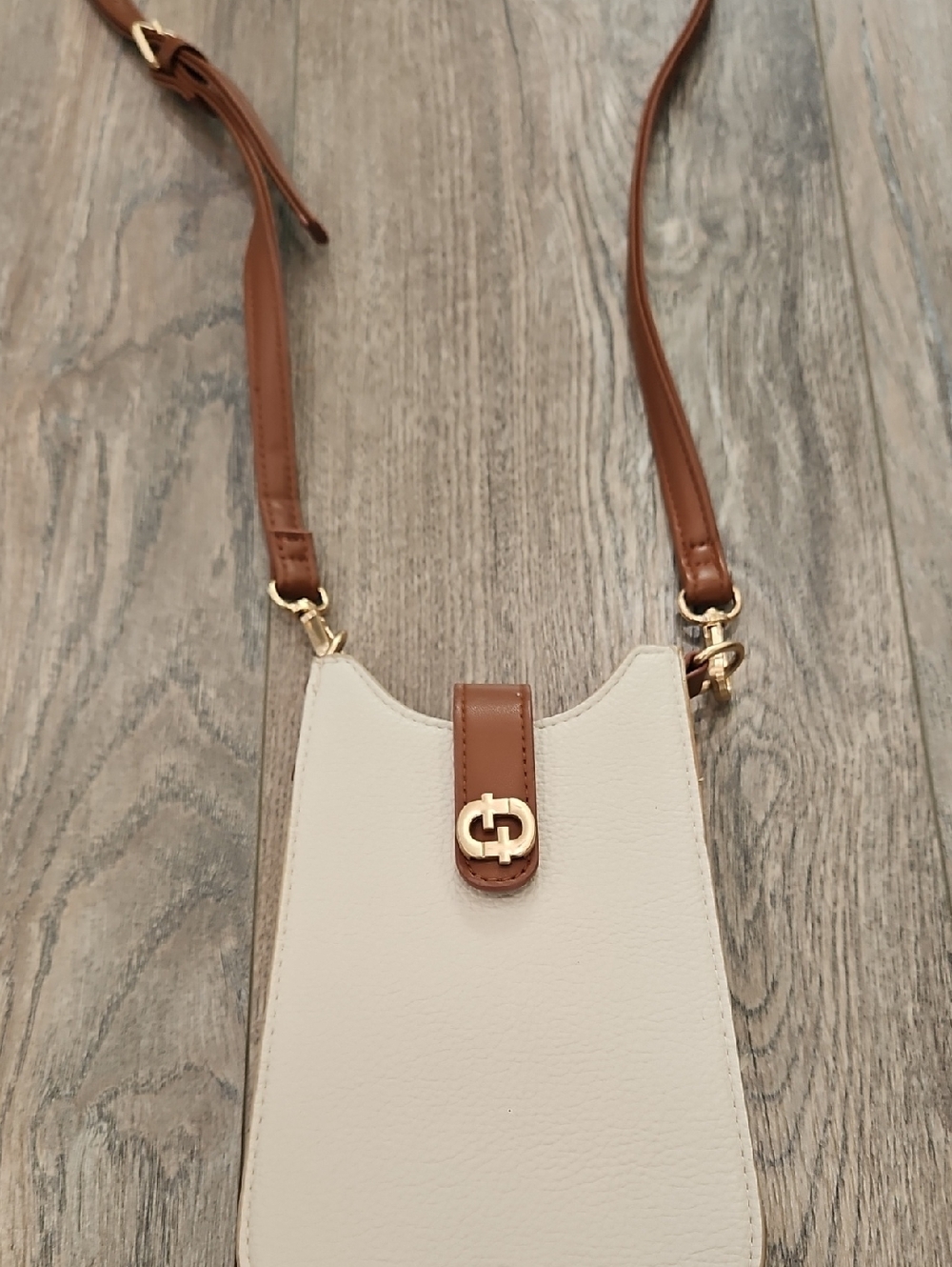 Two-Tone Cream and Brown Crossbody Phone Bag